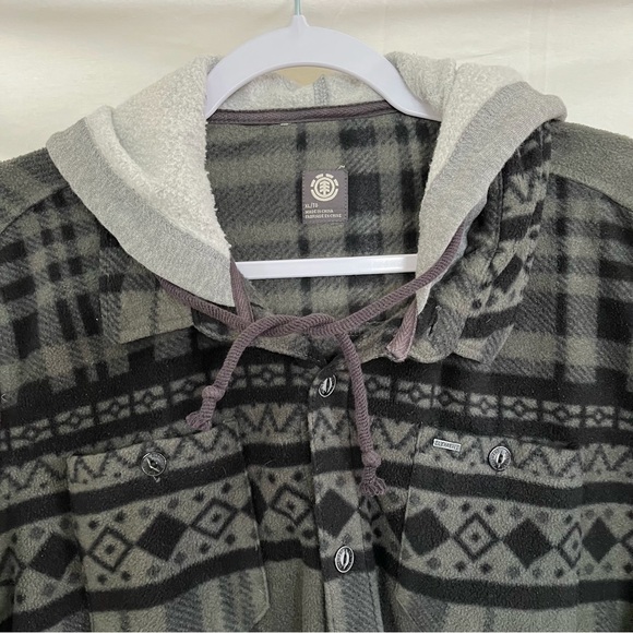 Element Button Down Black and Gray Plaid Drawstring Hooded Jacket Size XL - Picture 4 of 10